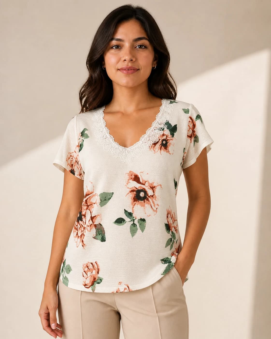Blusa floral encaje v, color Color único, vista frontal