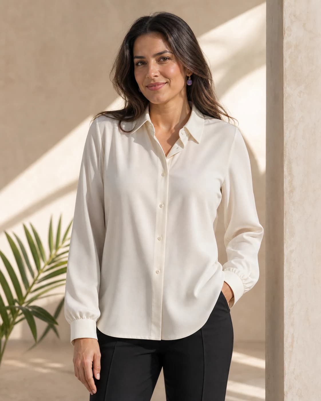 Modelo con un look de inspiración para la categoría Blusas