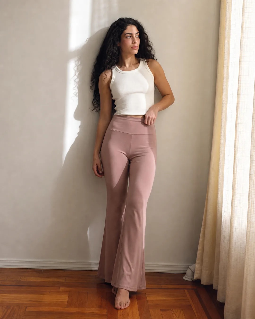 Pantalon acampanado rosa mauve
