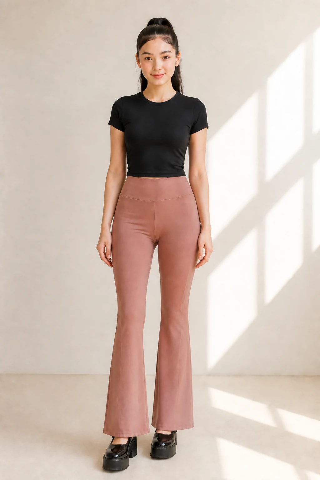 Pantalón acampanado rosa mauve
